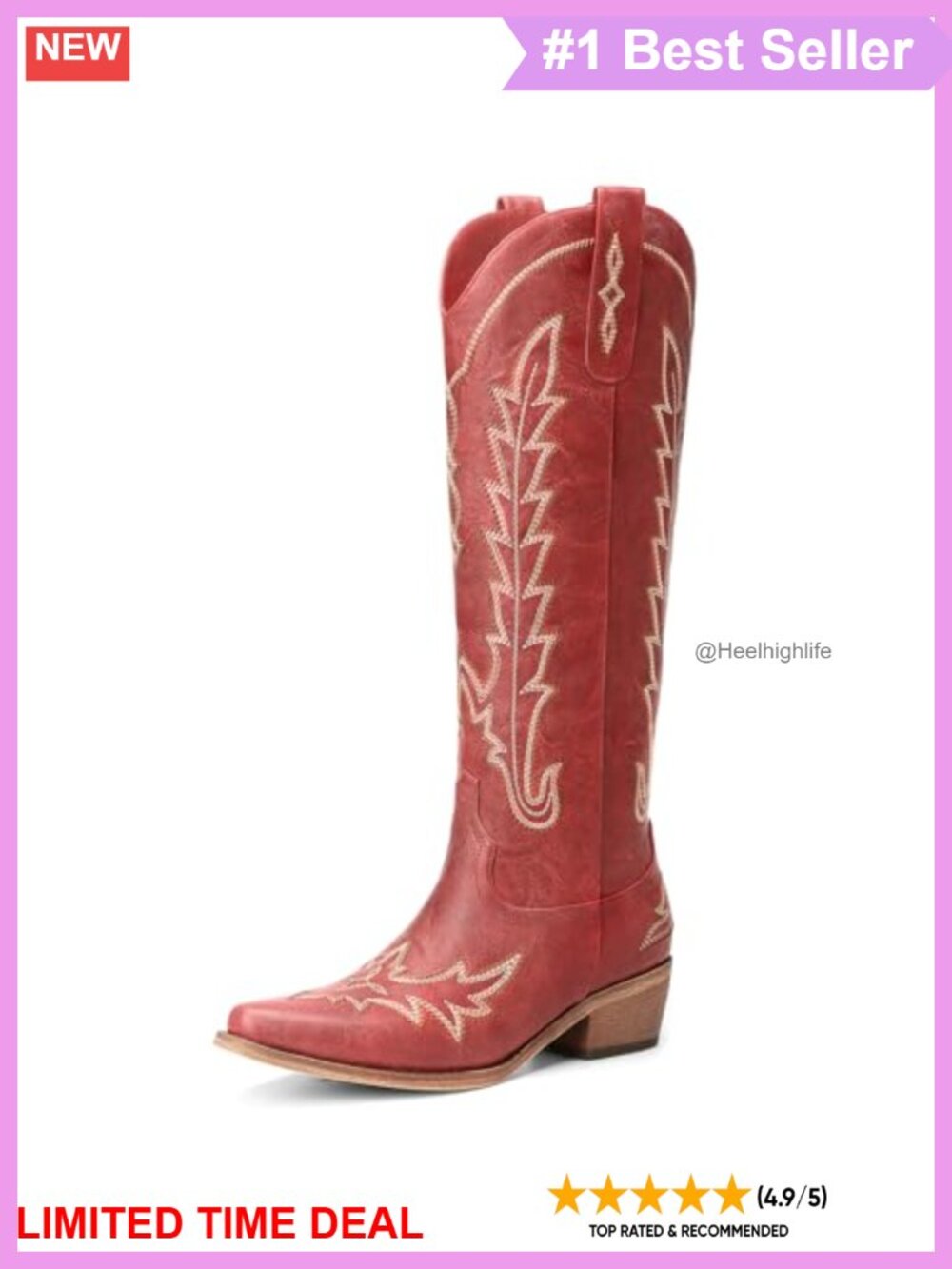 Knee High Pointed Toe Chunky Heel Pull On Western Cowgirl Boots